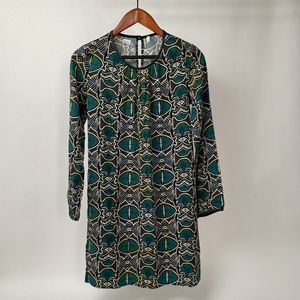 African Inspired Peacock Print Tunic Wool Blend Made In Italy, Size S